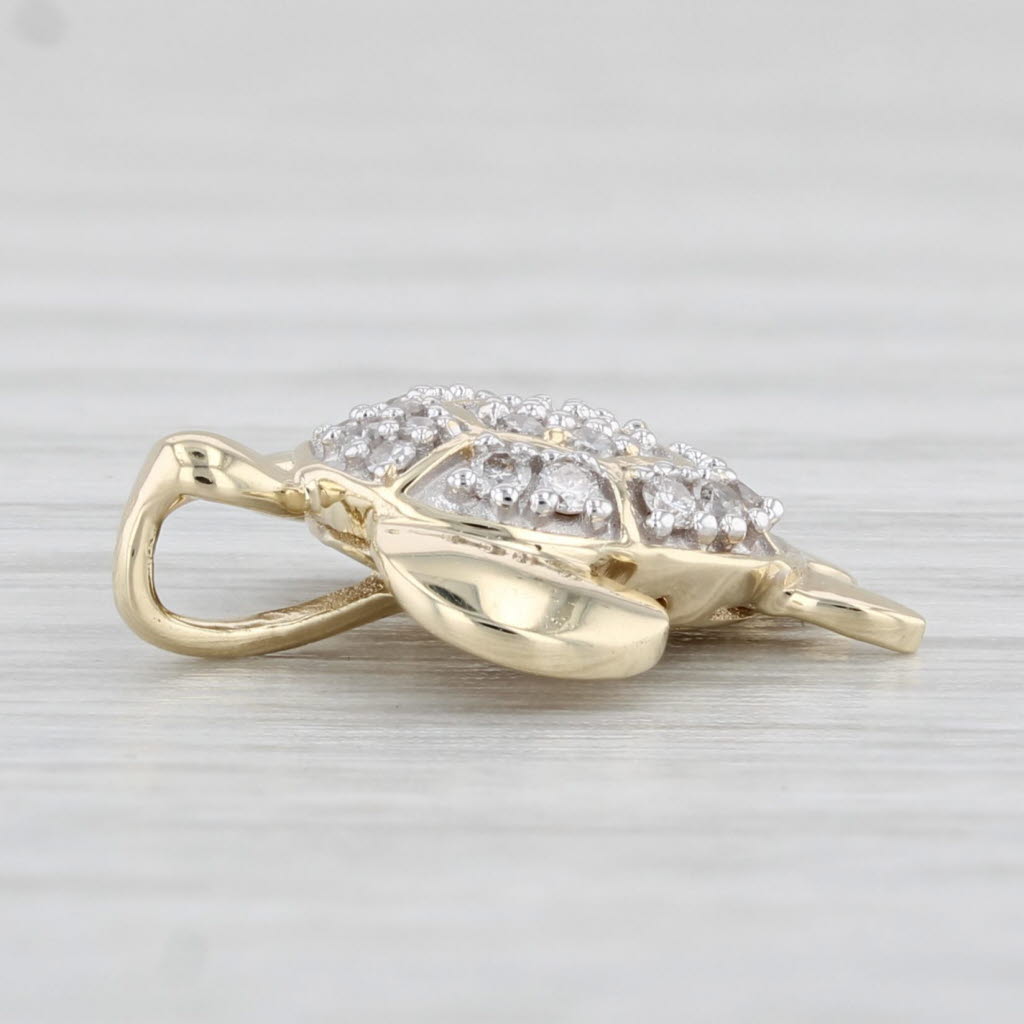 Light Gray Diamond Sea Turtle Pendant 10k Yellow Gold Nautical Jewelry