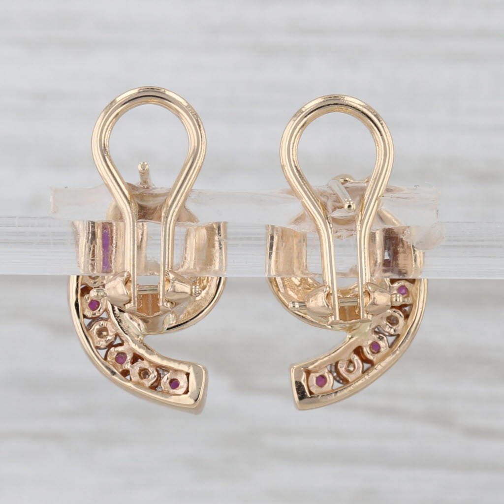 0.75ctw Diamond Ruby Swirl Drop Earrings 14k Yellow Gold Omega Backs