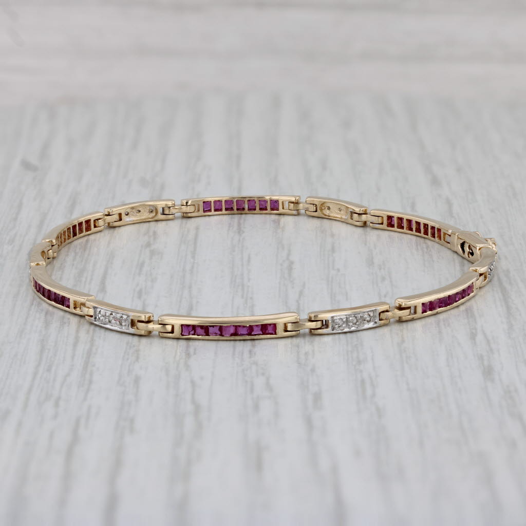 Gray 1.66 Ruby Diamond Bar Link Bracelet 14k Yellow Gold 7.25" 2.7mm