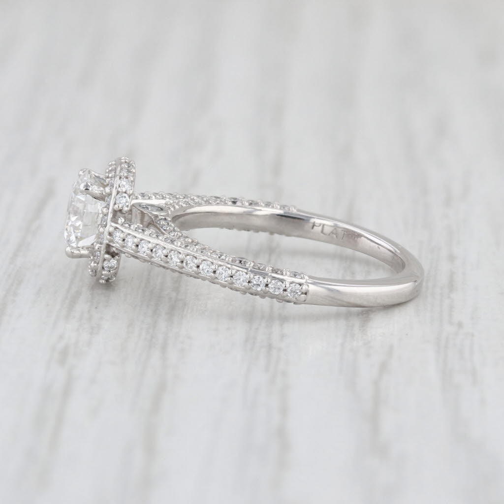 IGI 1.38ctw Lab Grown Diamond Halo Engagement Ring Platinum Size 5.5 FVS1