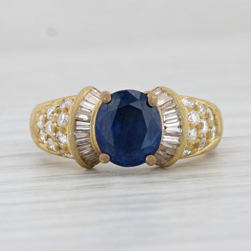 Light Gray 2.35ctw Oval Blue Sapphire Diamond Ring 18k Yellow Gold Size 5.25 GIA Engagement