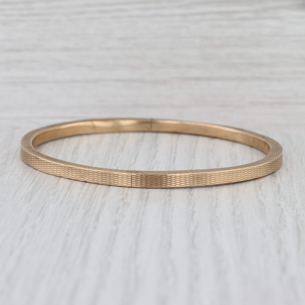 Vintage Textured Bangle Bracelet 9k Yellow Gold Birmingham England 8.5" 4mm