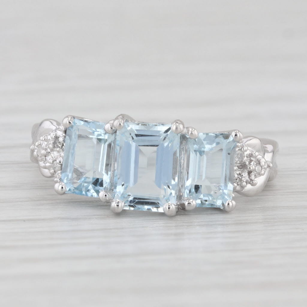 Light Gray 1.90ctw 3-Stone Aquamarine Diamond Ring 10k White Gold Size 6