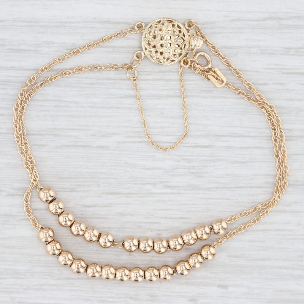 Light Gray Starter Double Rope Chain Slide Charm Bracelet 14k Gold Bead Spacers