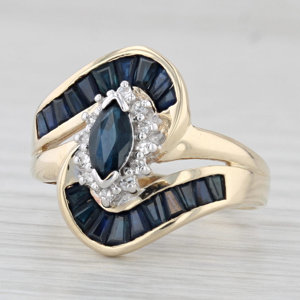 Light Gray 1.50ctw Blue Sapphire Diamond Bypass Ring 10k Yellow Gold Size 7