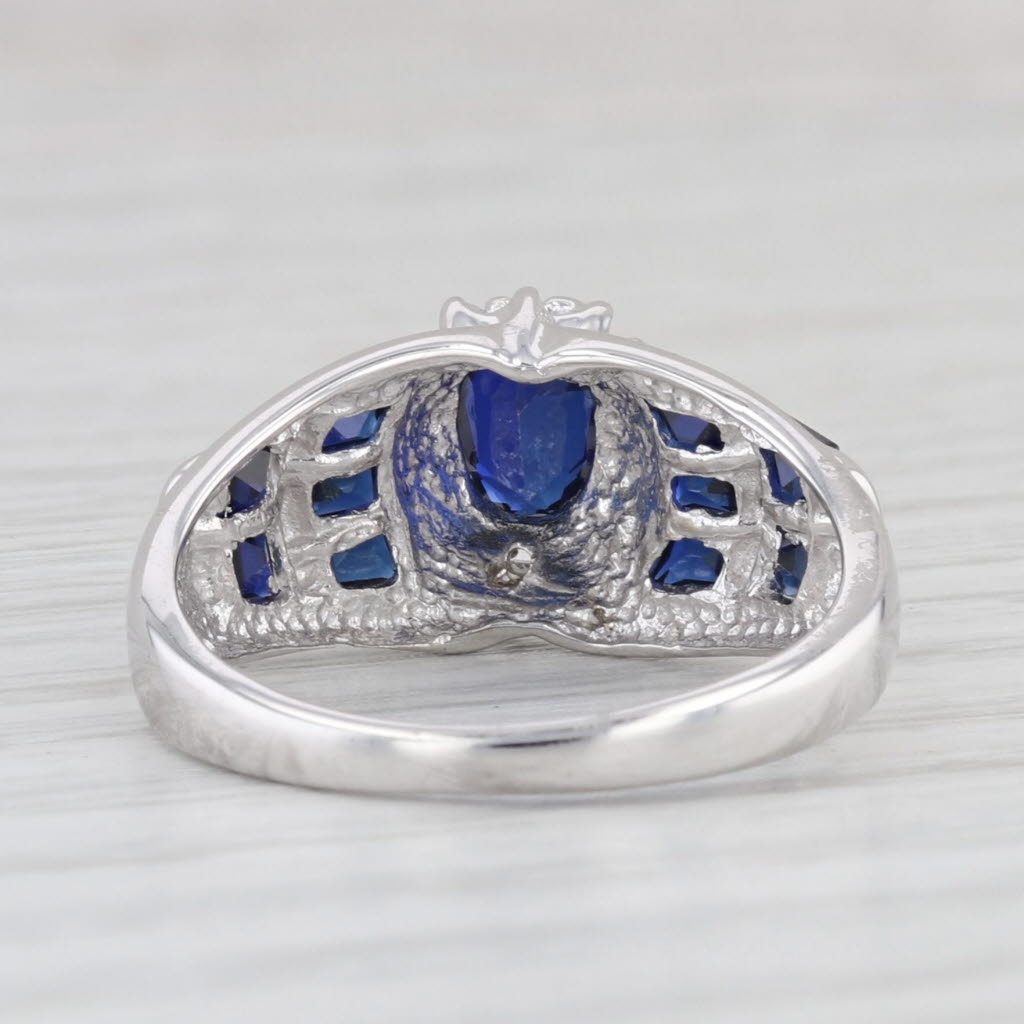 Light Gray 1.15ctw Lab Created Blue Sapphire Diamond Ring 10k White Gold Size 6