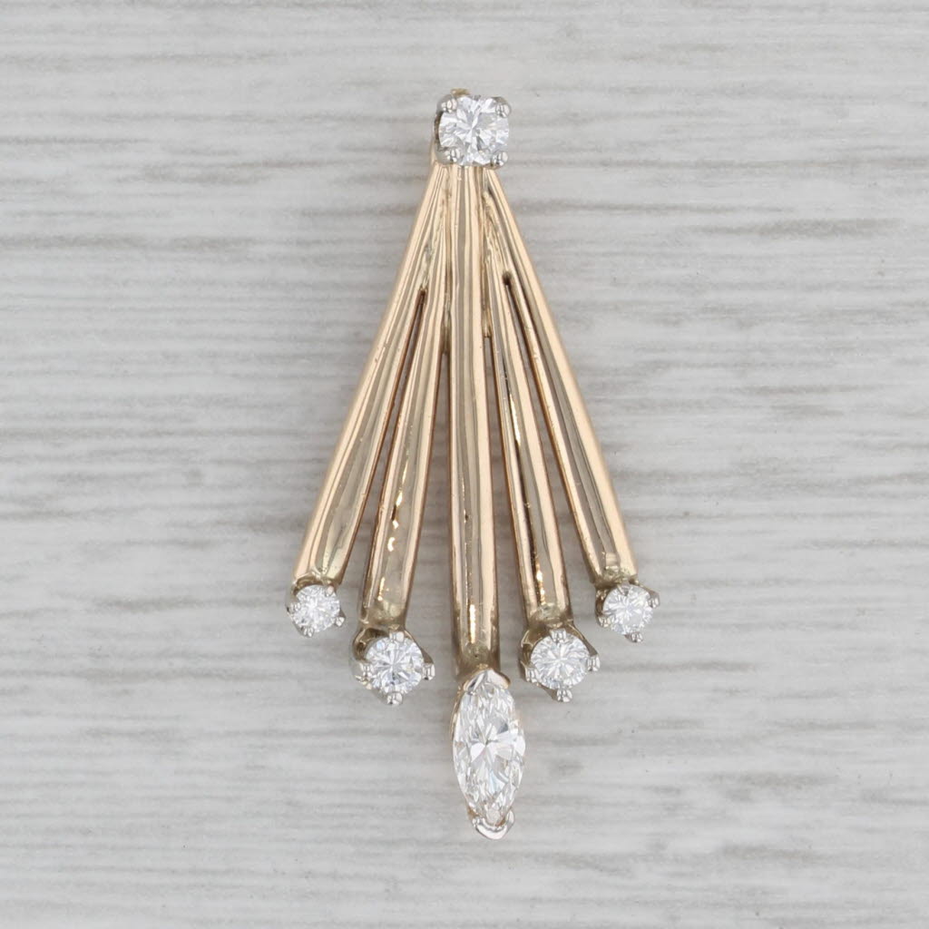 Gray 0.41ctw Diamond Fan Drop Pendant 10k Yellow Gold