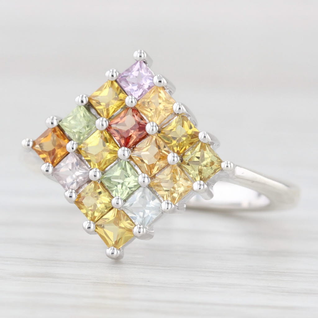 Light Gray 1.68ctw Multicolor Sapphire Cluster Ring Sterling Silver Size 7
