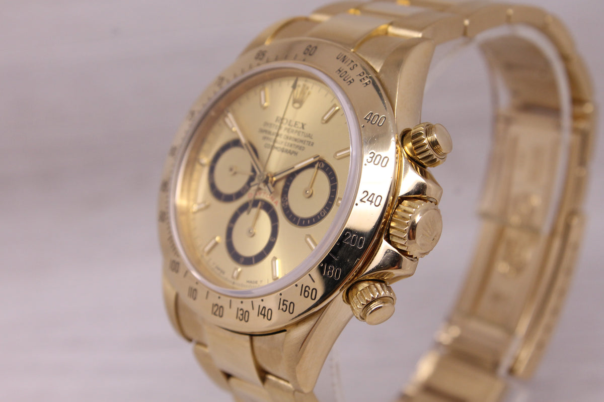 Vintage 1990 Rolex Daytona 16528 18k Gold Chronograph Watch Box Papers Tag