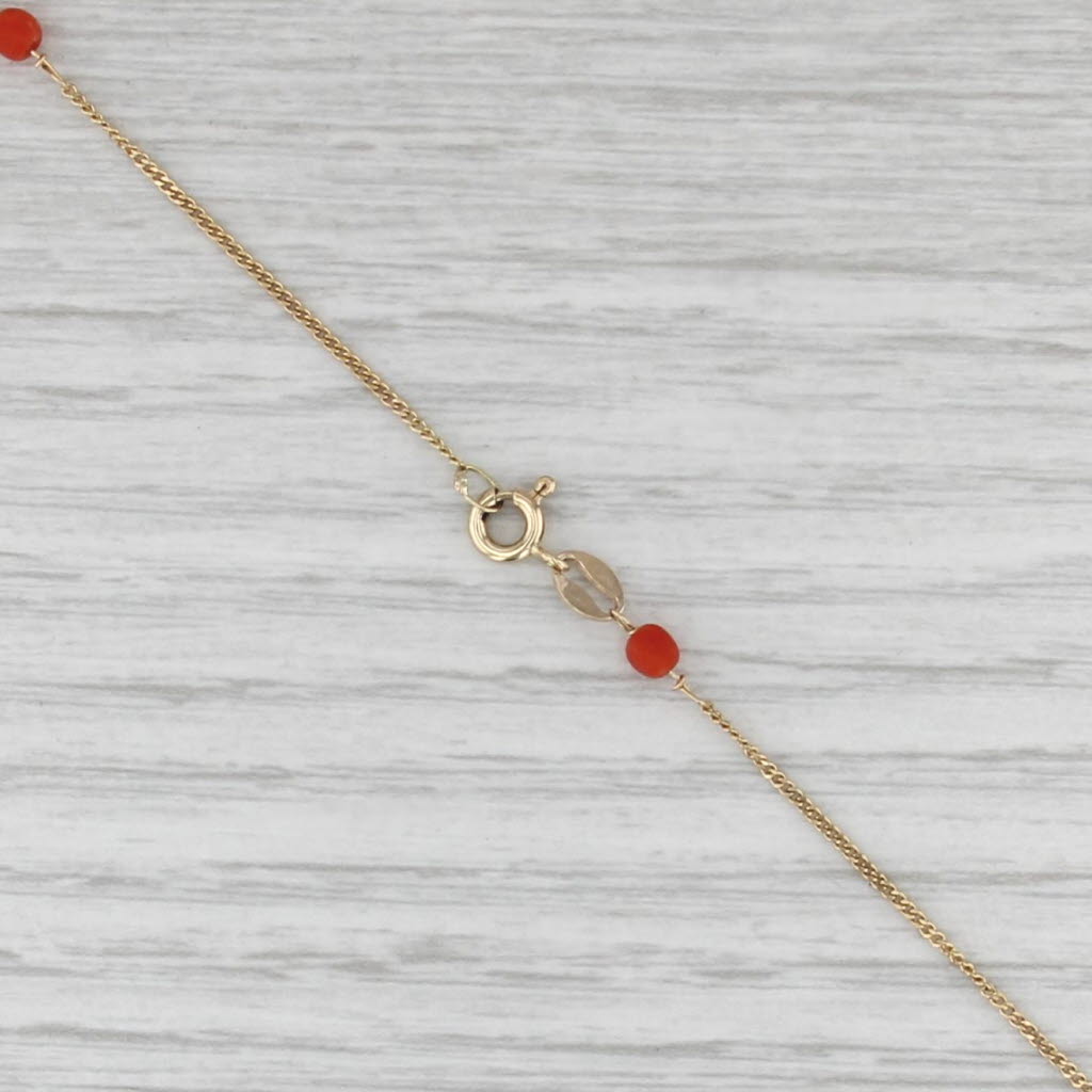 Vintage Coral Station Necklace 18k Yellow Gold 16