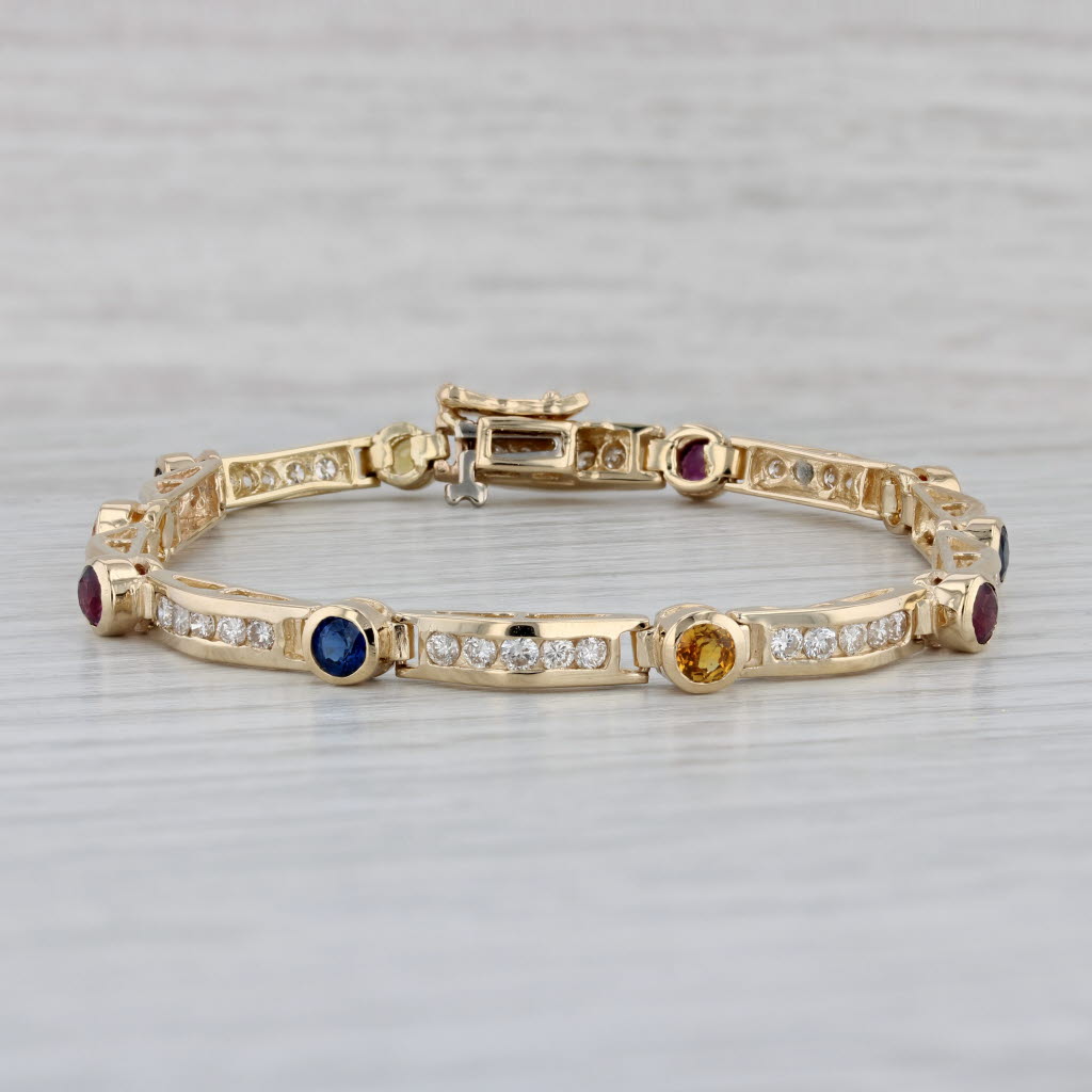 Gray 4ctw Gemstone Bracelet 14k Yellow Gold Diamond Ruby Sapphire 7.5"