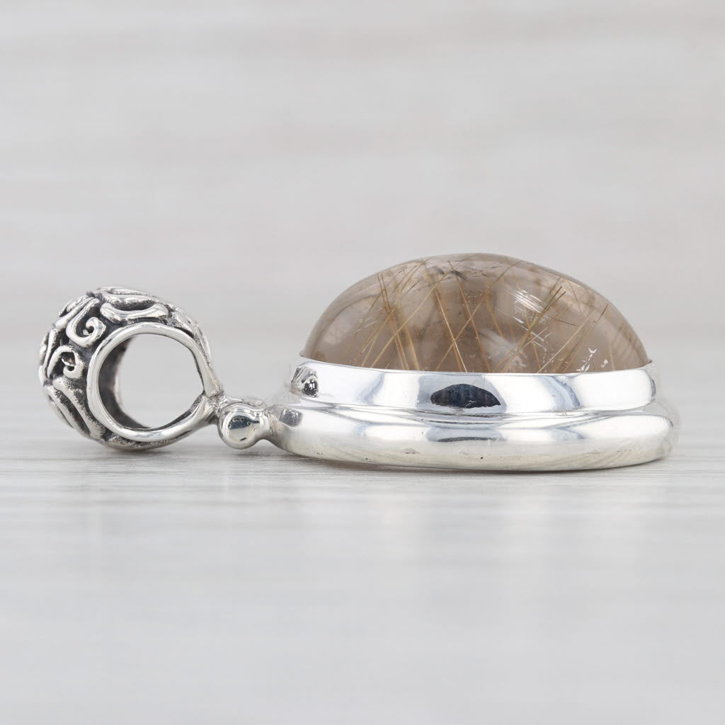 Rutilated Quartz Pendant Sterling Silver Oval Cabochon Drop