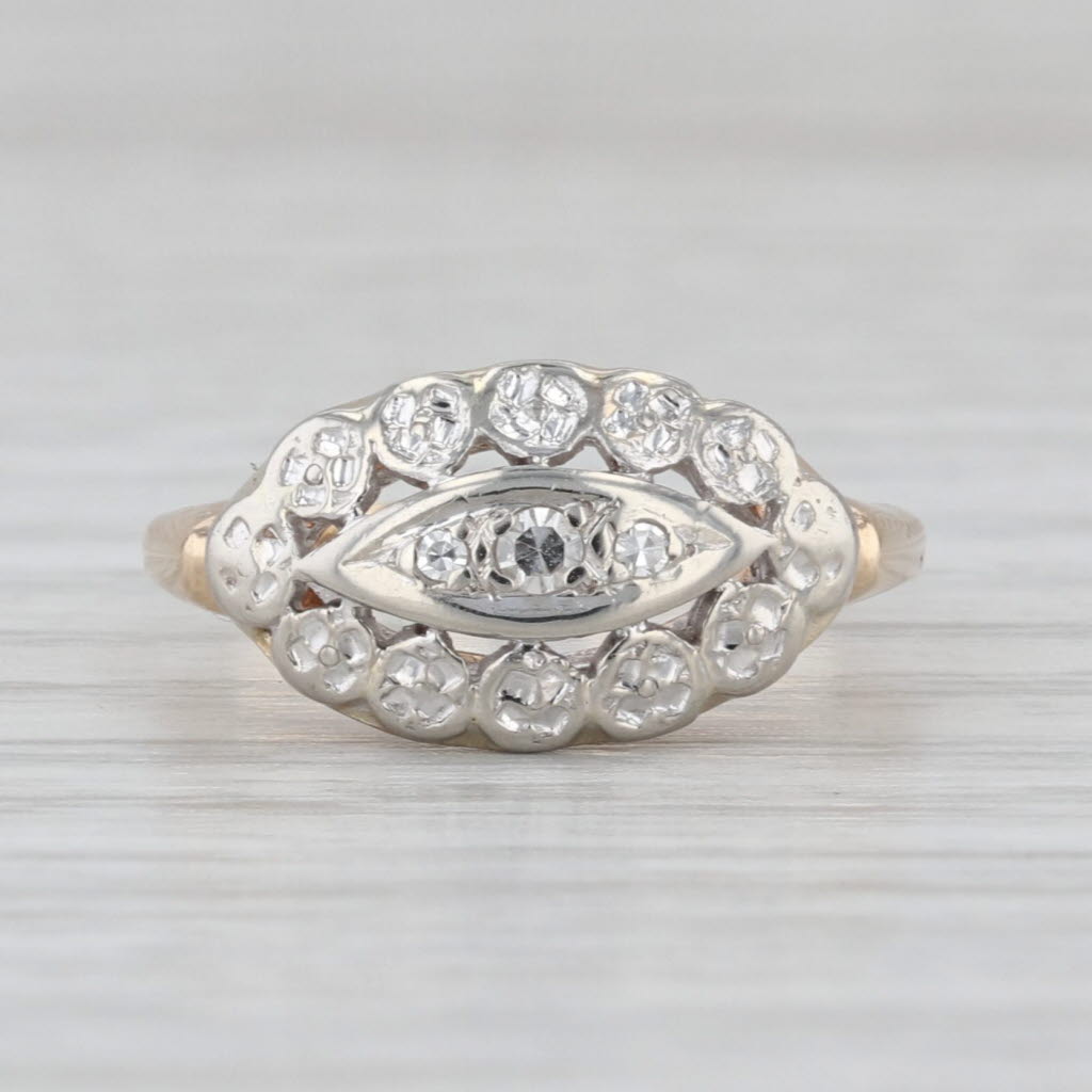 Vintage Diamond Princess Ring 10k White Yellow Gold Size 6.5