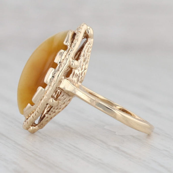 Light Gray Tiger's Eye Marquise Cabochon Solitaire Ring 10k Yellow Gold Size 2.5