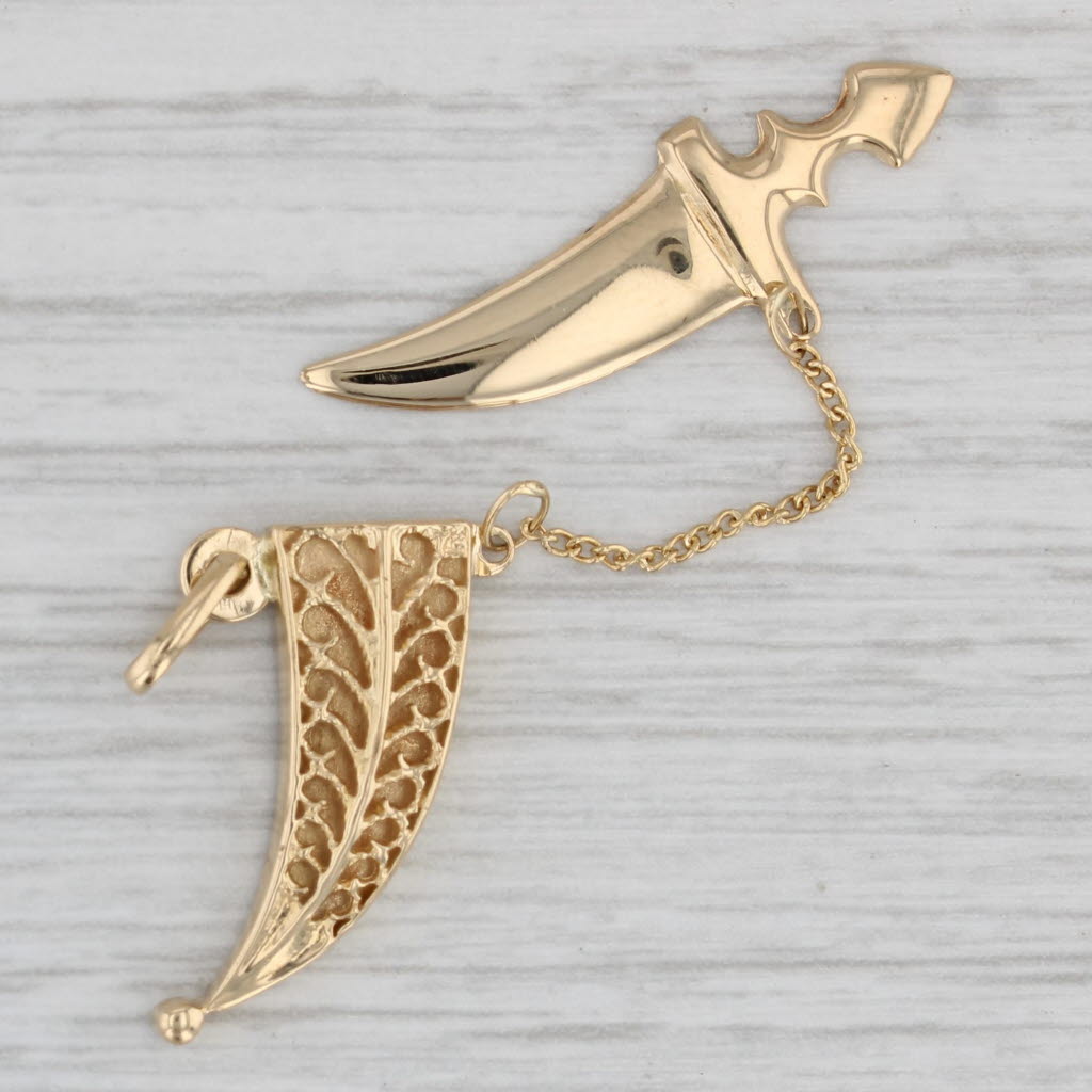 Gray Dagger in Sheaf Pendant 18k Yellow Gold Charm Opens