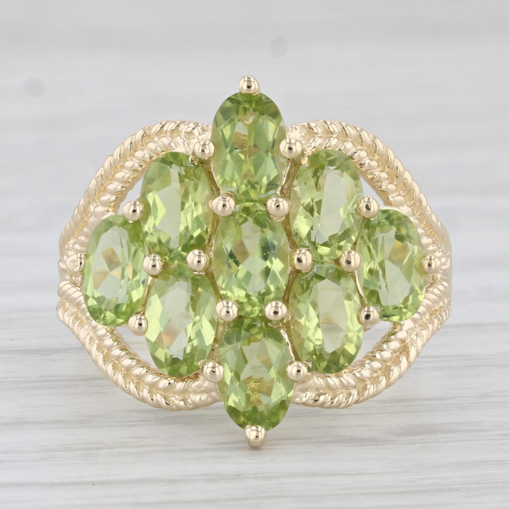 Light Gray 4.50ctw Peridot Cluster Ring 14k Yellow Gold Size 8.25 Cocktail