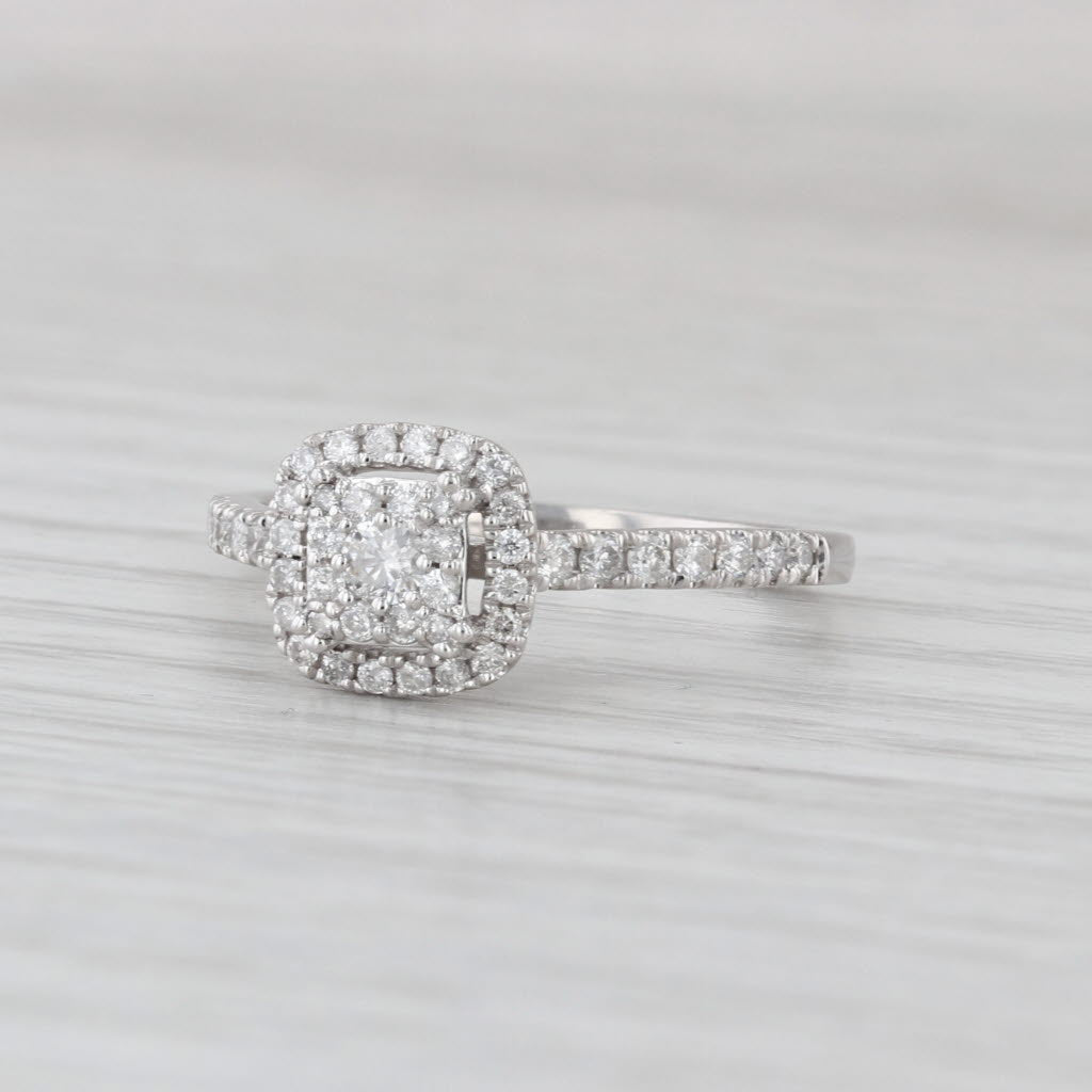 0.39ctw Diamond Halo Engagement Ring 14k White Gold Size 7 Cathedral Band