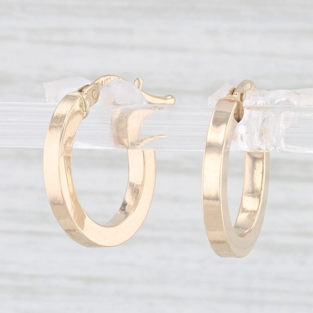 Light Gray New Small Hoop Huggie Earrings 14k Yellow Gold Pierced Round Hoops Snap Top