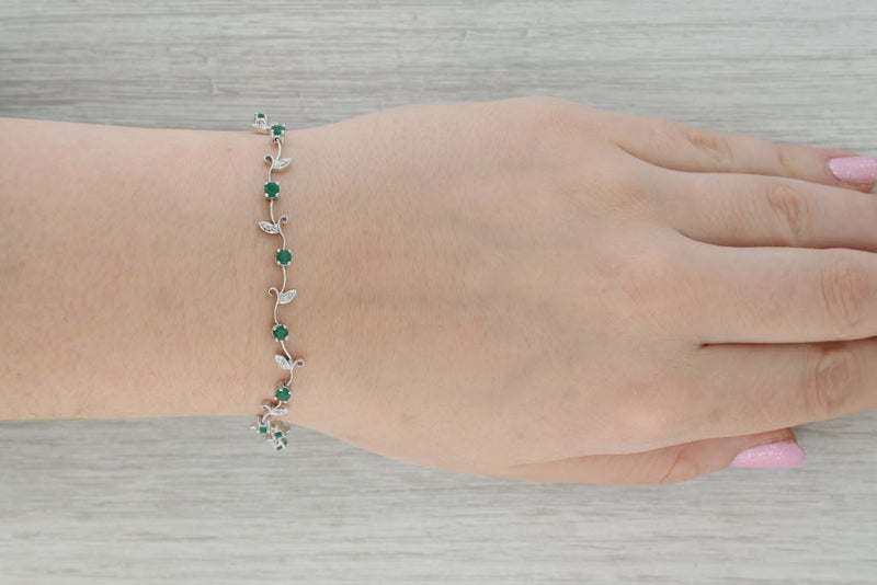 1.05ctw Emerald Diamond Flower Bracelet 10k White Gold 6.5"