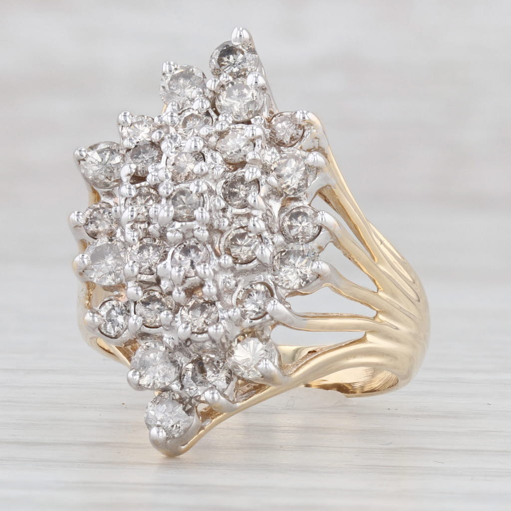 Light Gray 1.29ctw Diamond Cluster Ring 14k Gold Size 7.5 Cocktail Cluster