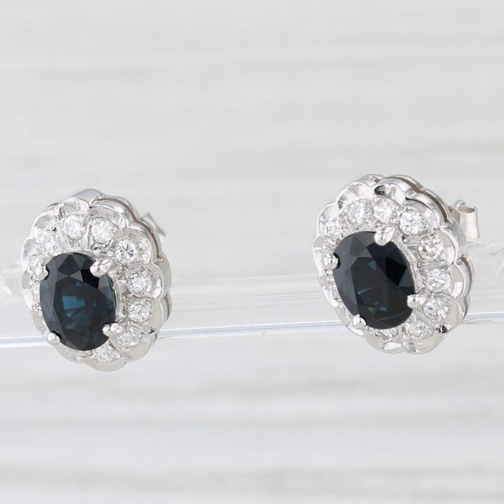 Light Gray 2.26ctw Oval Blue Sapphire Diamond Halo Stud Earrings 18k White Gold