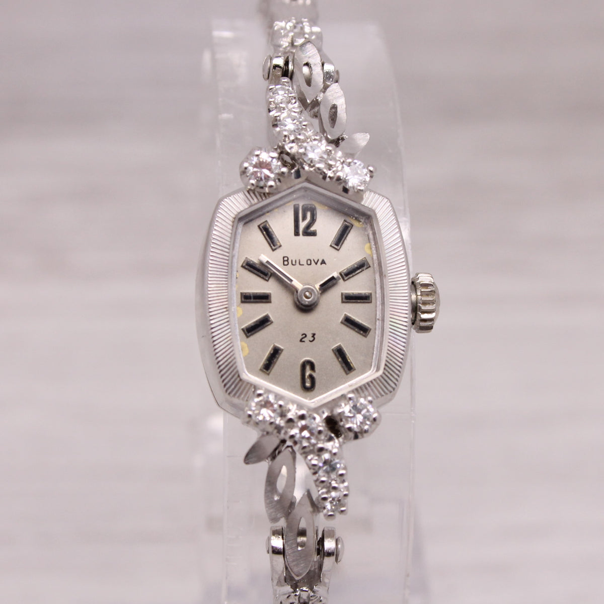 Vintage Bulova 23 Rolled White Gold Women\'s Watch. ⌚?? Vintage Bulova 23 Jewel Movement with 2 small Diamonds 10  main image 3
