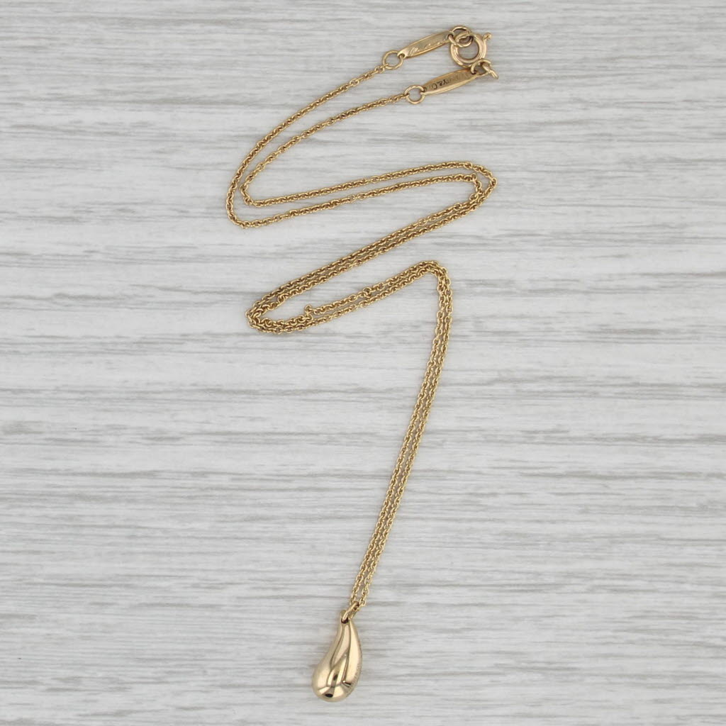 Tiffany Elsa Peretti Teardrop Pendant Necklace w/ Box Pouch 16" 18k Yellow Gold