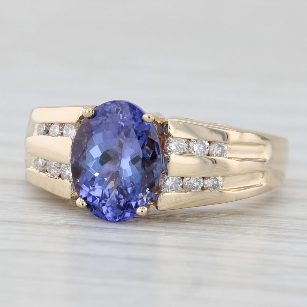 Light Gray 2.27ctw Oval Tanzanite Diamond Ring 14k Yellow Gold Size 6.25 Heart Accents