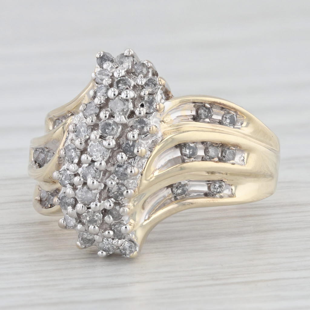 Light Gray 0.40ctw Diamond Cluster Navette Ring 10K Yellow Gold Ring Size 7