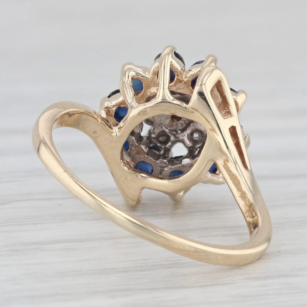 Light Gray 0.60ctw Blue Sapphire Flower Ring 10k Yellow Gold Sz 4.75 Bypass Diamond Accents