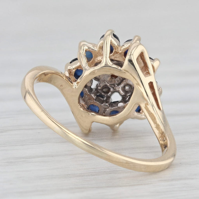 0.60ctw Blue Sapphire Flower Ring 10k Yellow Gold Sz 4.75 Bypass Diamond Accents