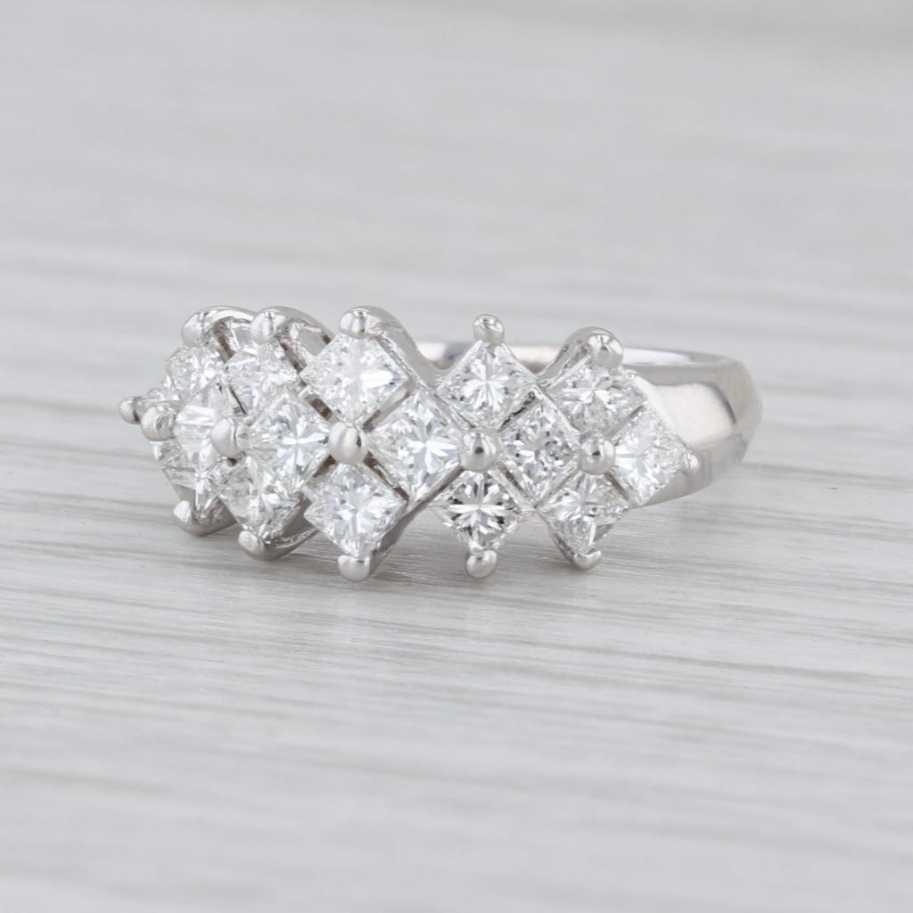1.54ctw Princess Diamond Cluster Ring 14k White Gold Size 5.5