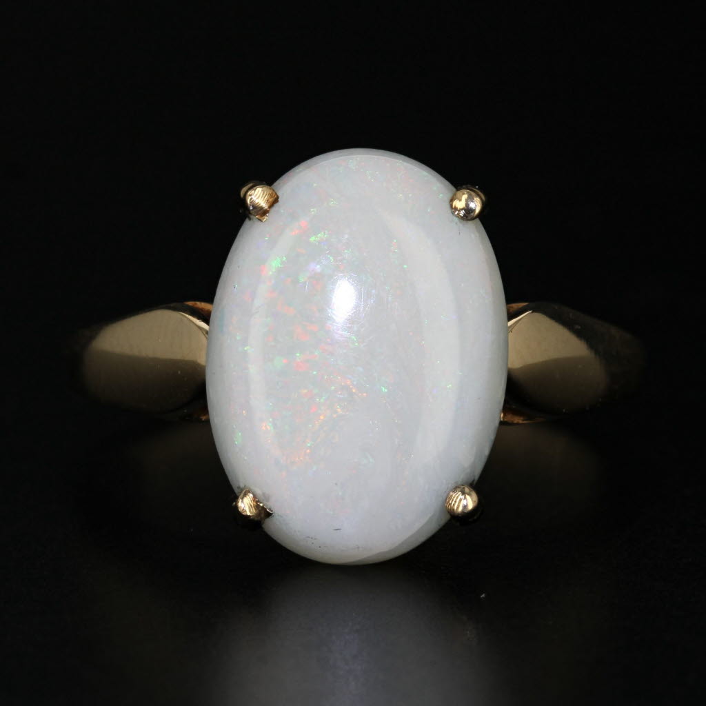 Gray Oval Opal Cabochon Solitaire Ring 10k Yellow Gold Size 8.25