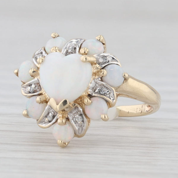 Opal Heart Halo Diamond Ring 10k Yellow Gold Size 4.25