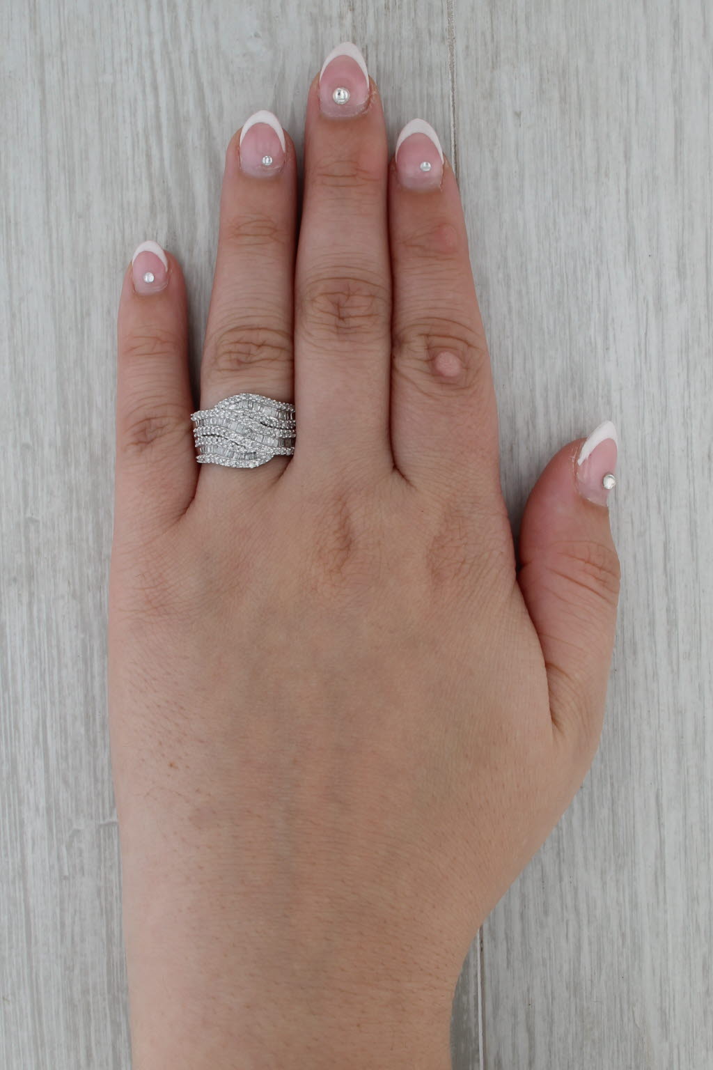 1.07ctw Pave Diamond Overlay Ring 10k White Gold Size 8