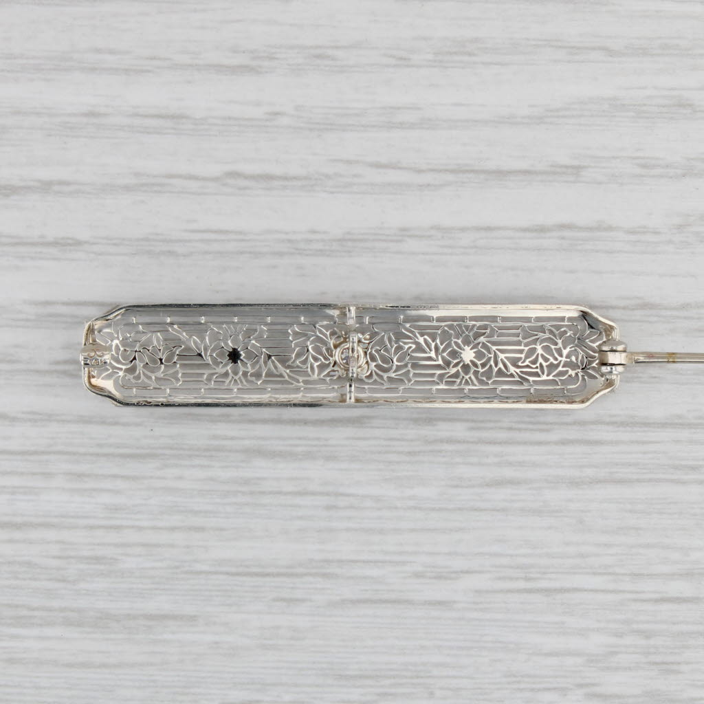 Gray Art Deco Diamond Filigree Bar Brooch Platinum 14k Gold Vintage Pin