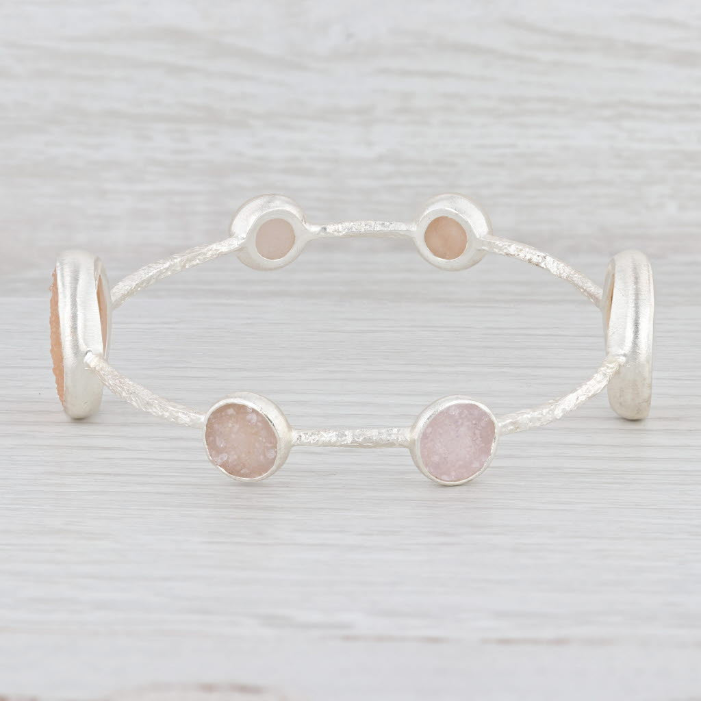 New Nina Wynn Bangle Bracelet Sand White Druzy Quartz Sterling Silver 8"
