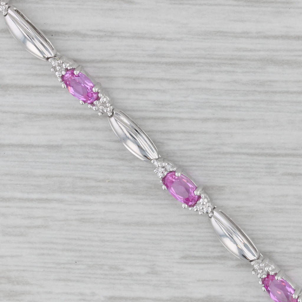 Gray 2.88ctw Pink Sapphire Bracelet 10k White Gold 7" 3.5mm