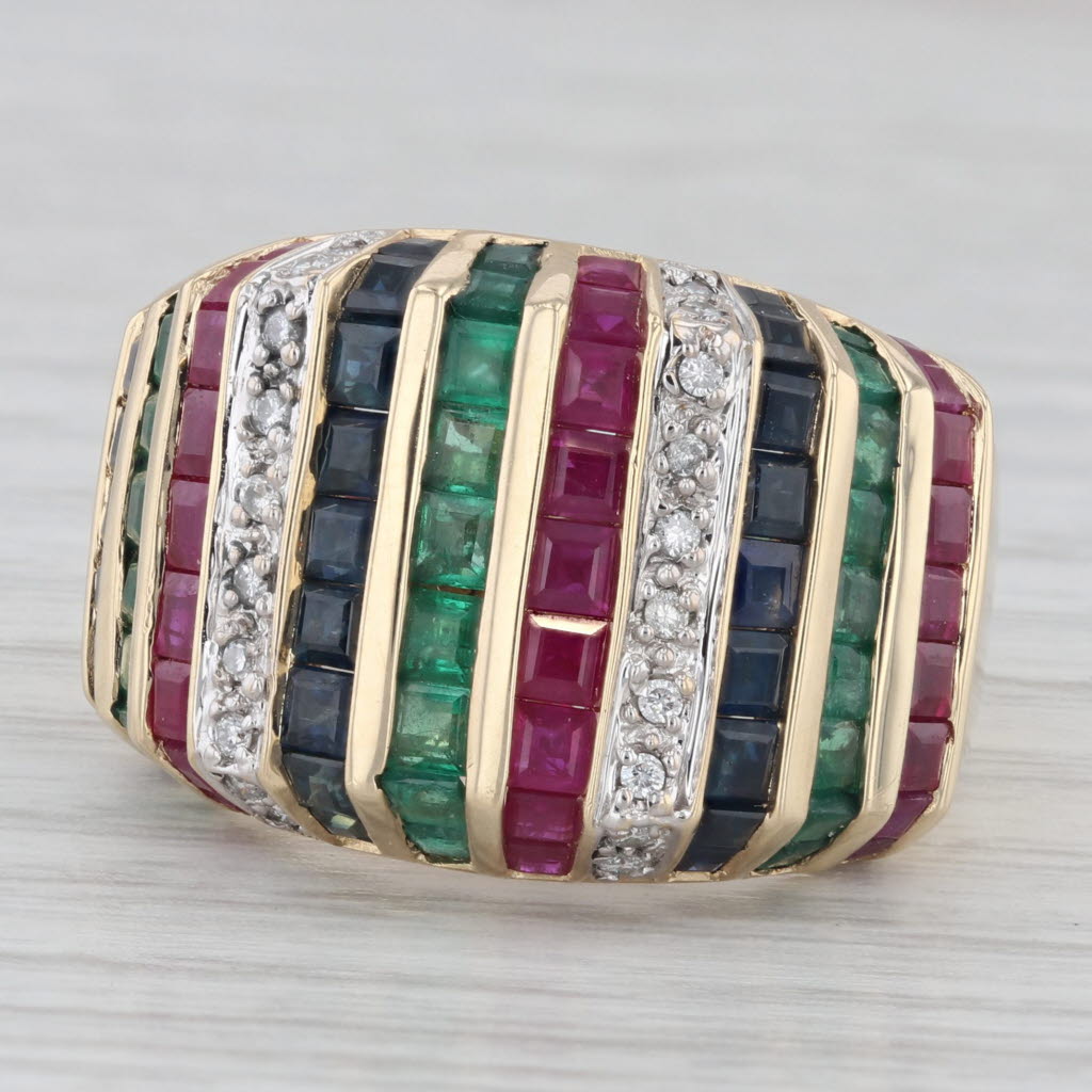 Gray 3.76ctw Gemstone Striped Ring 14k Yellow Gold Diamond Ruby Sapphire Emerald