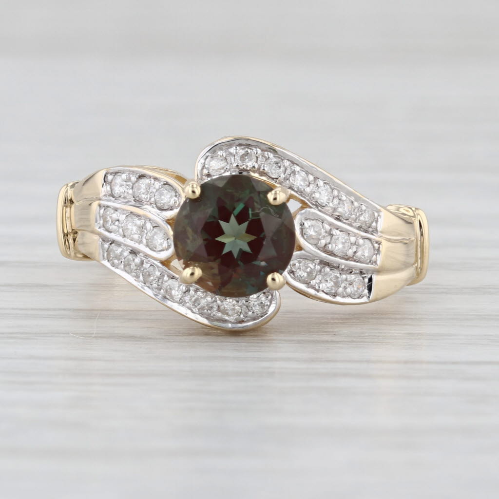 1.49ctw Andesine Labradorite Diamond Bypass Ring 14k Yellow Gold Size 8