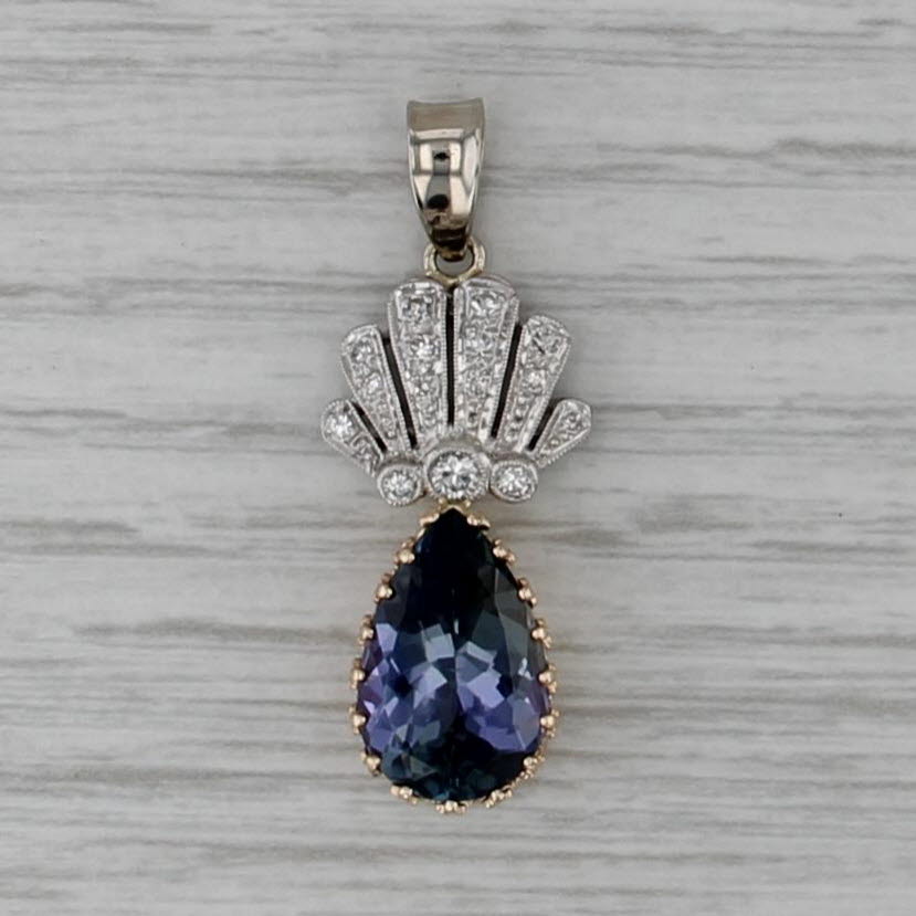 4.69ctw Tanzanite Teardrop Diamond Pendant 14k Yellow White Gold