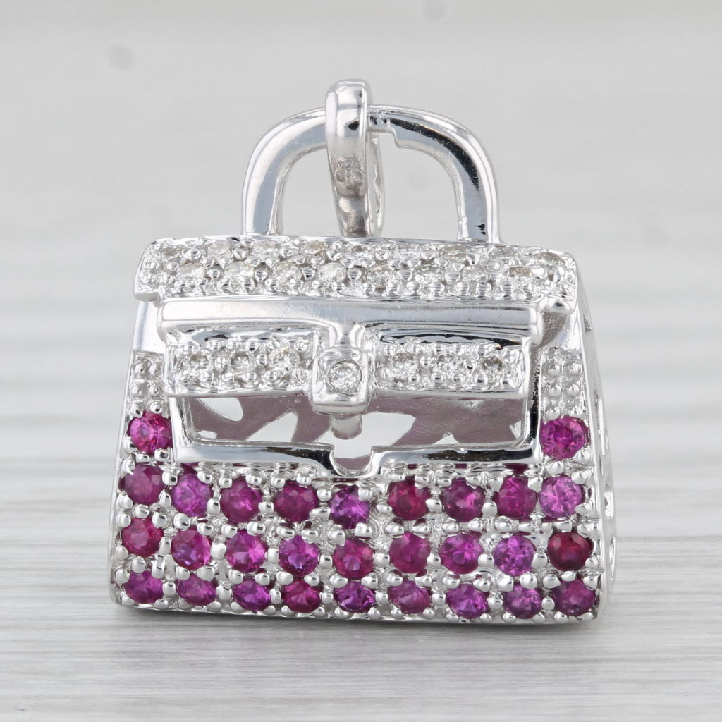 Light Gray 0.80ctw Ruby Diamond Purse Pendant 18k White Gold Charm Opens