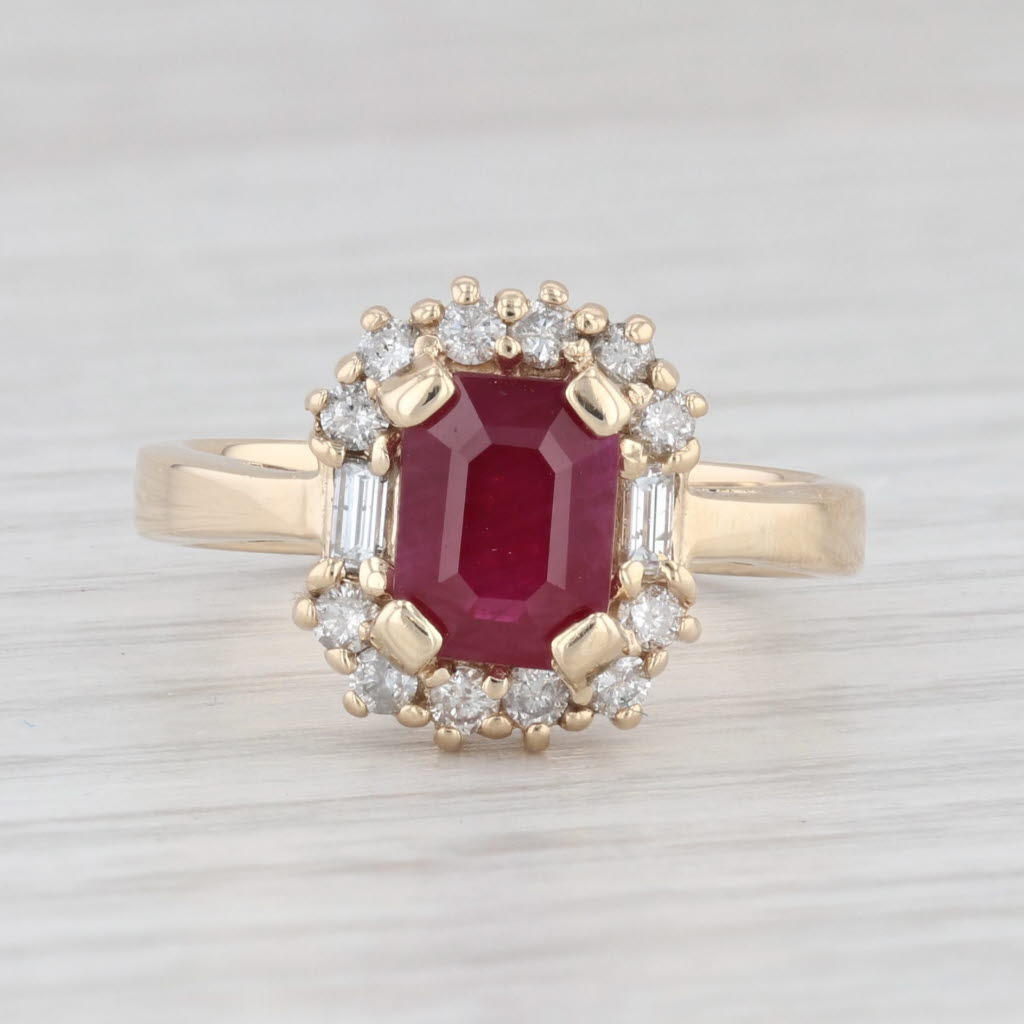 Light Gray 2.10ctw Ruby Diamond Halo Ring 14k Yellow Gold Size 7.25 Engagement