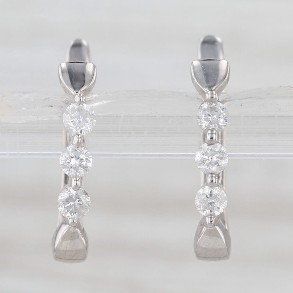 0.40ctw Diamond 3-Stone Journey Drop Earrings 14k White Gold Snap Top