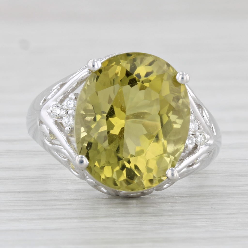 Light Gray 8.83ctw Lemon Quartz Diamond Ring 14k White Gold Size 7.25 Cocktail