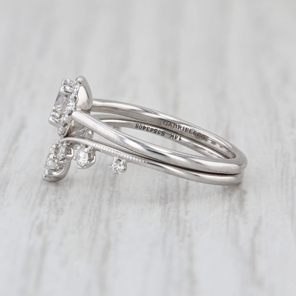 Gabriel & Co Diamond Halo Engagement Ring Wedding Band Bridal Set 14k White Gold