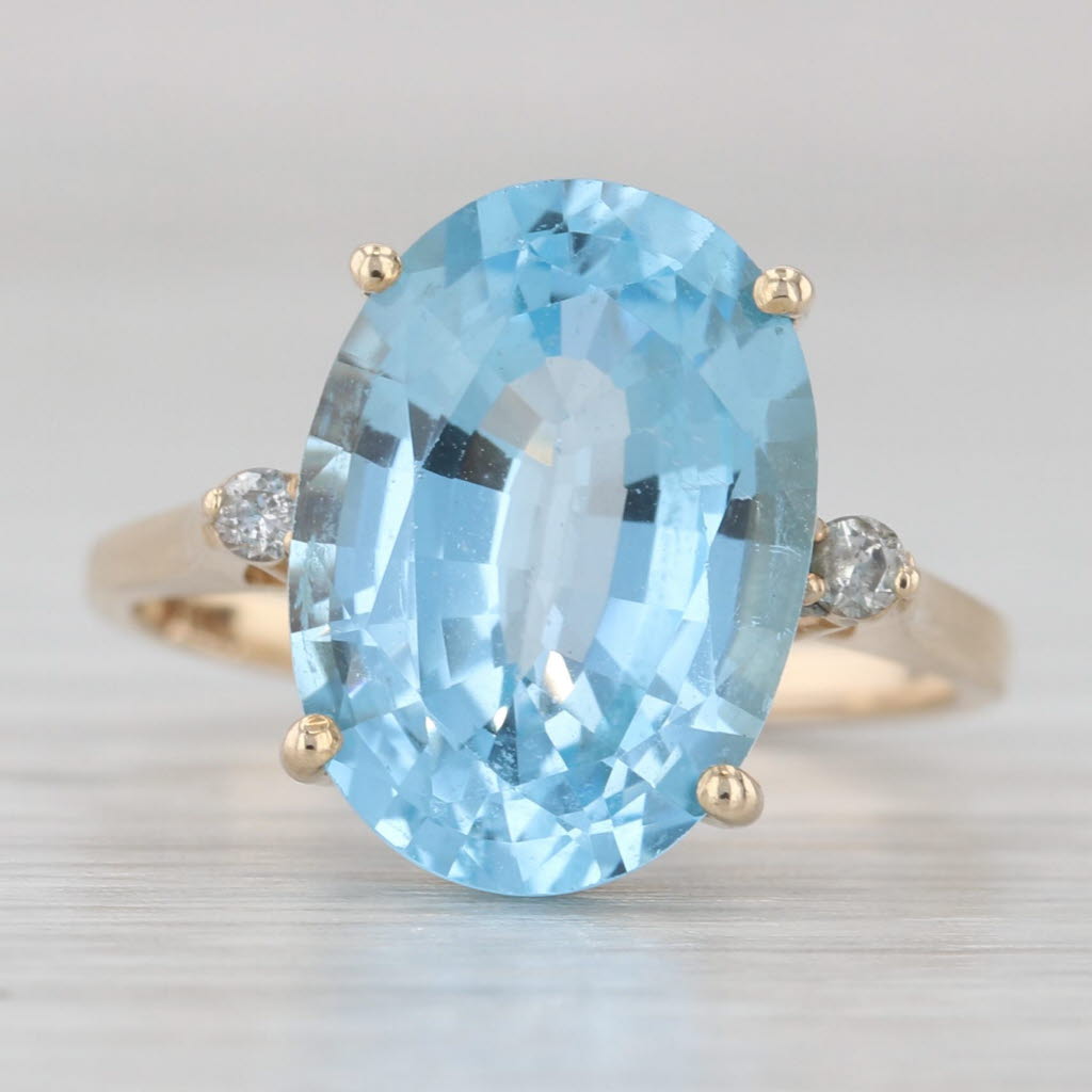 Light Gray 6.90ctw Oval Blue Topaz Diamond Ring 14k Yellow Gold Size 6.25