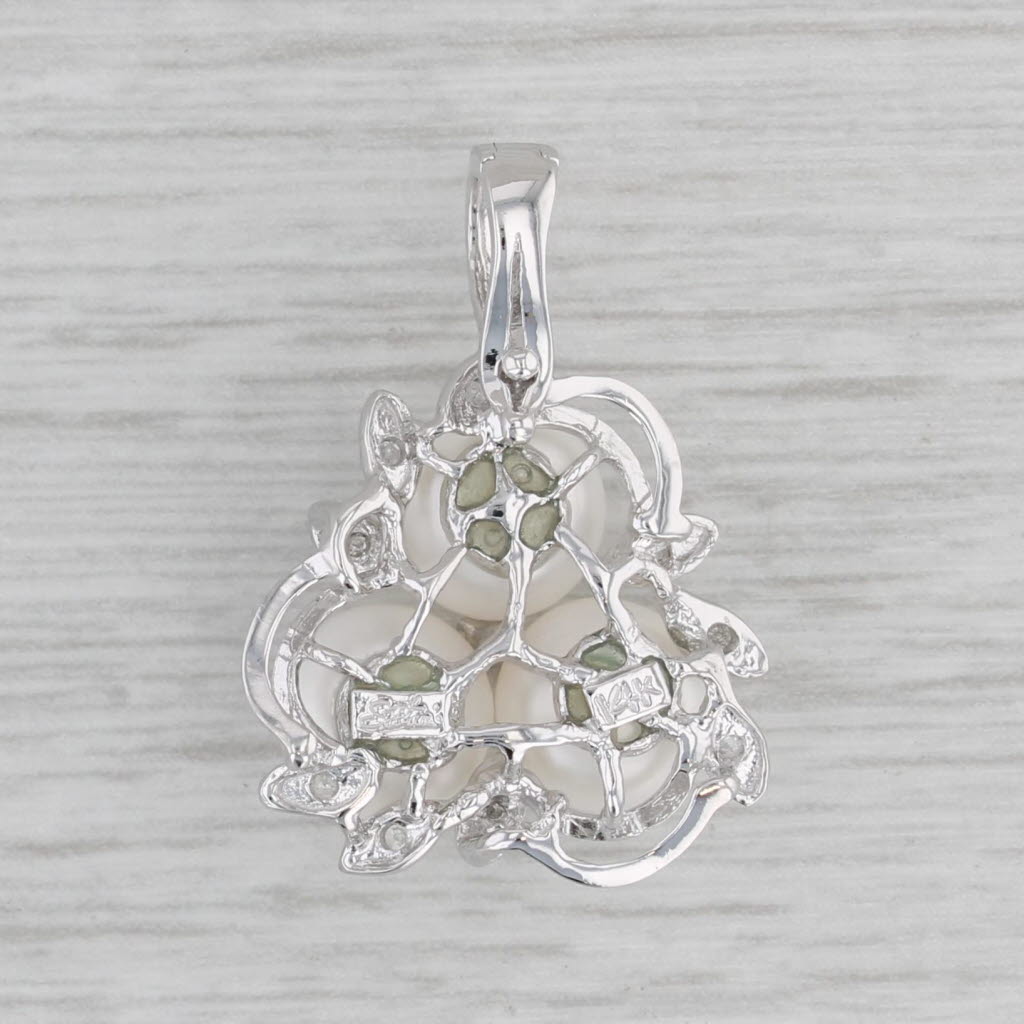 Gray Cultured Pearl Cluster Enhancer Pendant 14k White Gold Diamond Accents Clip Bail