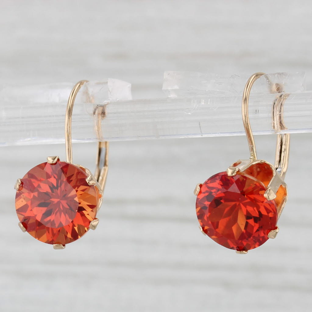 Light Gray 5.10ctw Orange Lab Created Sapphire Solitaire Drop Earrings 10k Yellow Gold