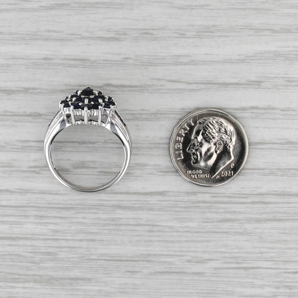 1.44ctw Blue Sapphire Cluster Ring 14k White Gold Size 6 Cocktail